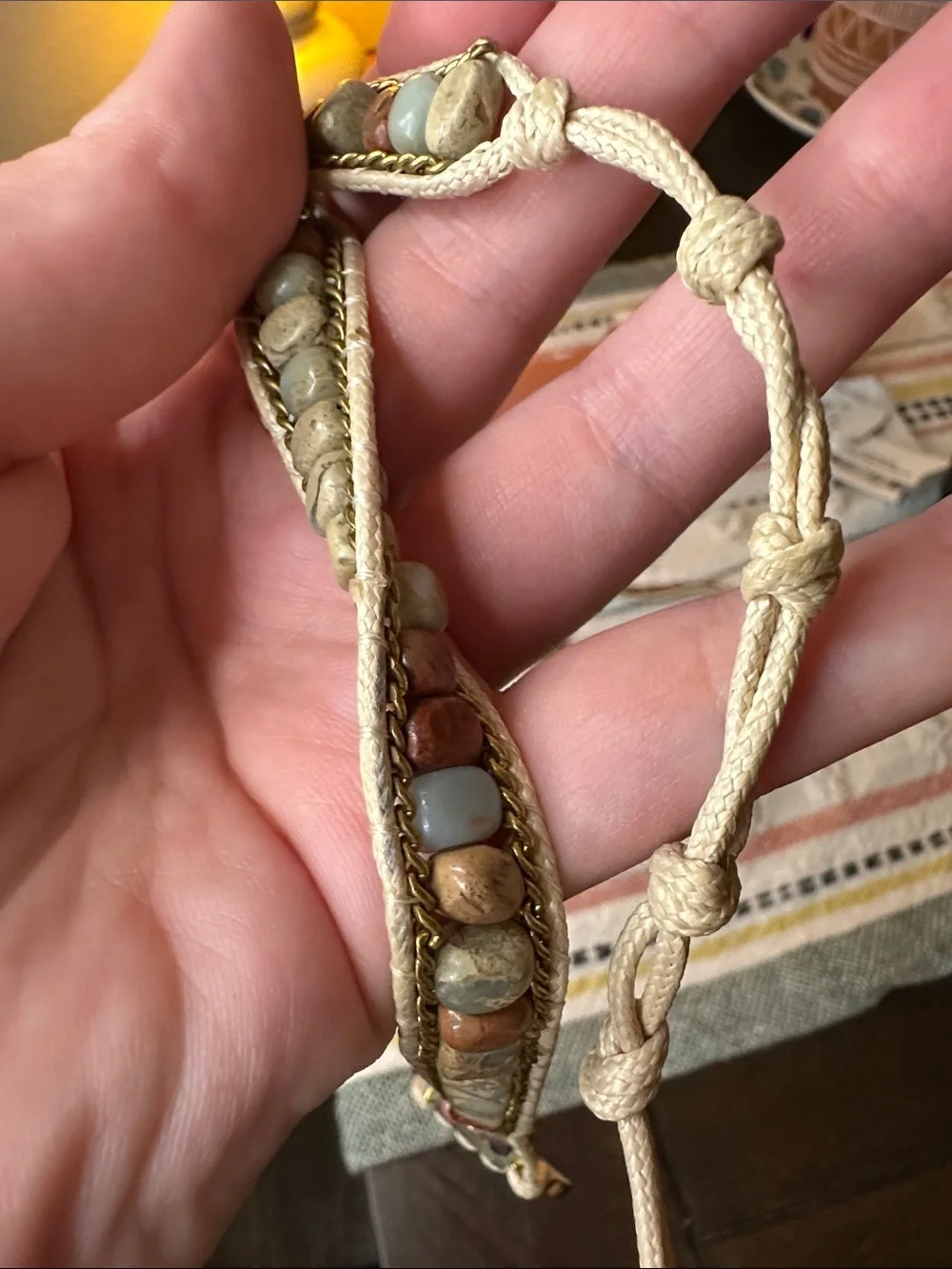 Apple Watch Strap Beige Crystal Beaded Boho Macrame Wrap Adjustable Bracelet